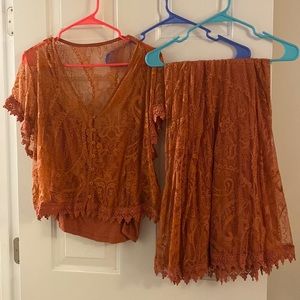 Two piece set. Crop top and high waist midi length skirt